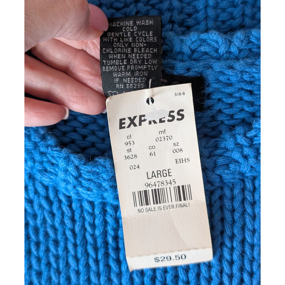 VTG 90s Express‎ Bright Blue Chunky Knit Preppy Twee Academia Sweater Vest Large - Picture 6 of 7
